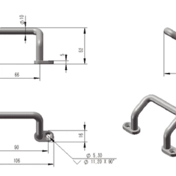 Robert K Salazar's custom-made stainless steel bent tube handles - suitable for bending and machining (drilling, tapping).