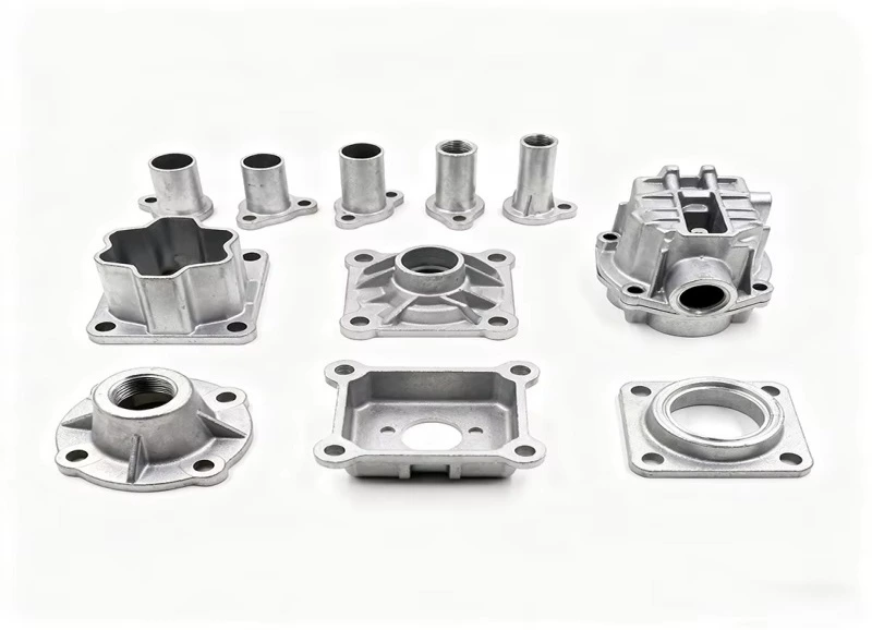 Custom aluminum die casting parts including housings, flanges, and threaded components for OEM metal manufacturing applications