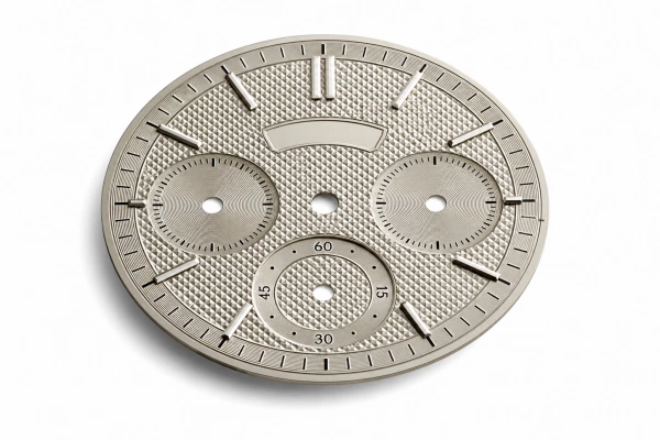 Chemical etched metal watch dial with ultra-fine patterns and high-precision micro detailing.