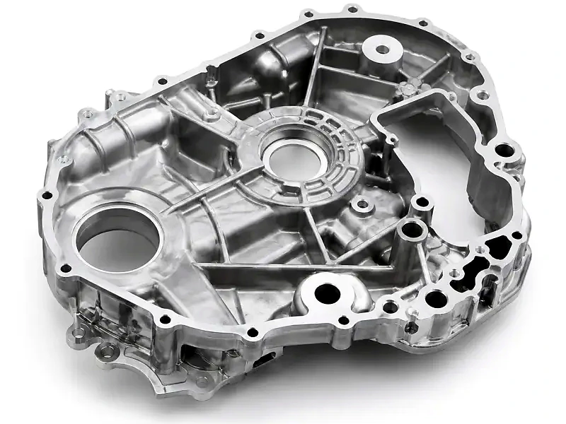 Die cast aluminum transmission cover with ribs and precision features