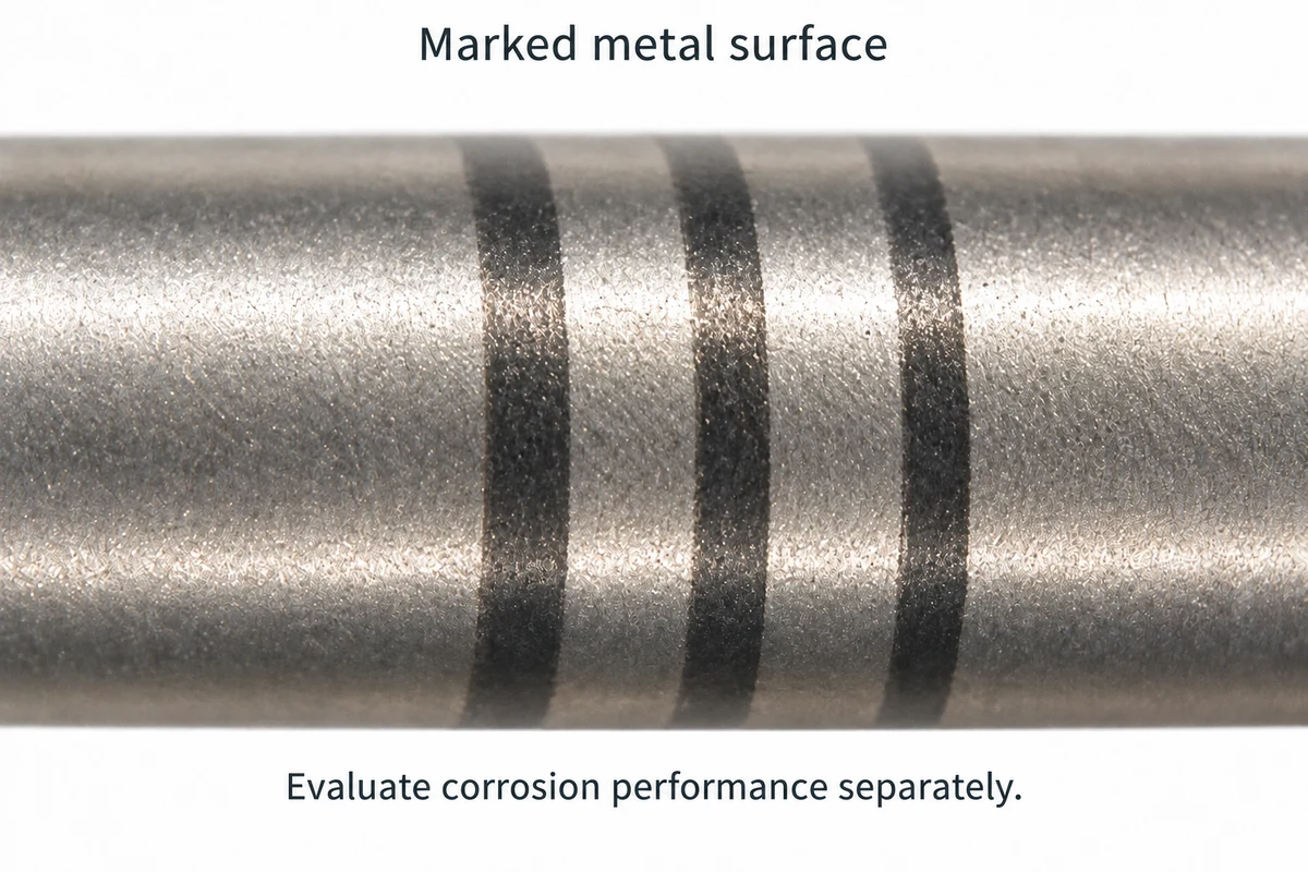 metal cylinder with three dark bands, illustrating laser marking and corrosion inspection.